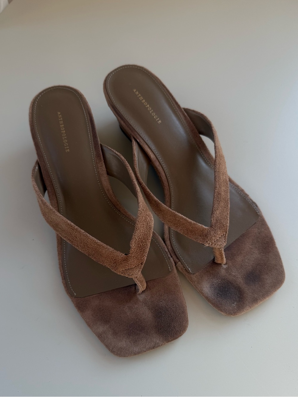 Anthropologie Taupe Suede Wedge Flip Flop Heels EU 39 US 8.5 - Picture 5 of 11